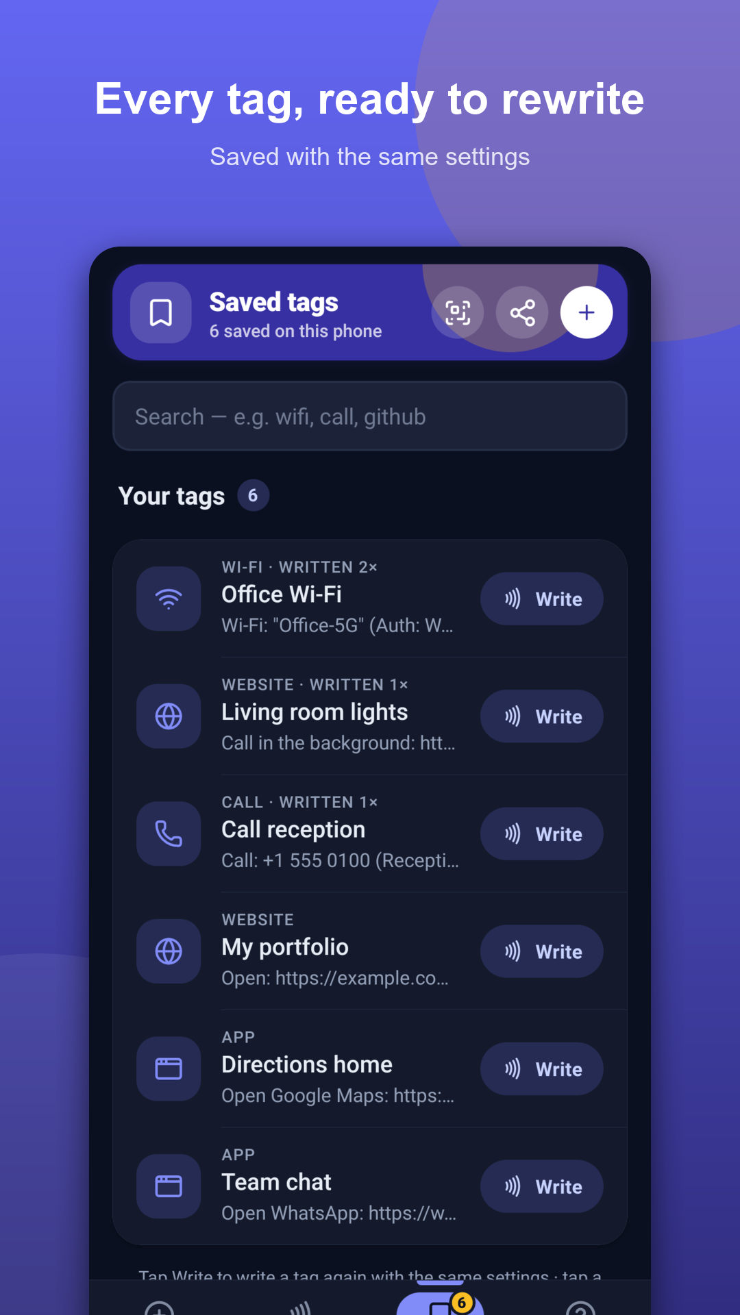 Saved tags library